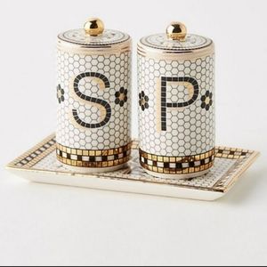 Anthropologie Bistro Tile Salt and Pepper Shakers